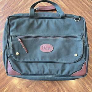ORVIS Battenkill Green Leather Trim 2 in 1 Zip VTG Canvas Bag Laptop Notebook